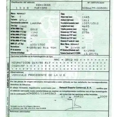 Veículo de Sucata renault laguna iii 2.0 dci diesel cat do ano 2009 alimentado m9rn744