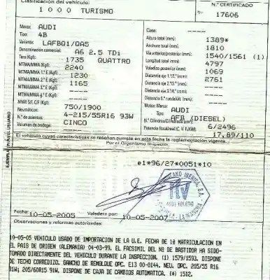 Veicolo di demolizione audi a6 berlina (4b2) 2.5 v6 24v tdi dell'anno 1999 alimentato afb