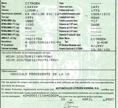 Scrapping Vehicle citroen c4 berlina exclusive of the year 2007 powered rhr