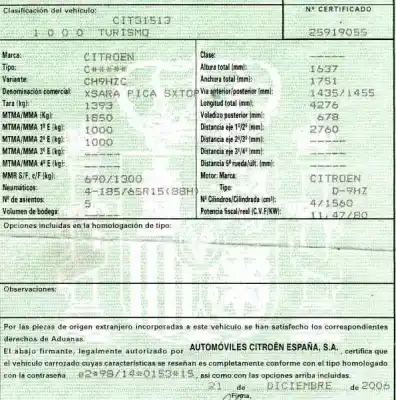 Scrapping Vehicle citroen                                            xsara picasso (n68)                                                                                                                                                                                                                                        1.6 hdi                                                                                                                                                                                                                                                    of the year 2007 powered 9hz