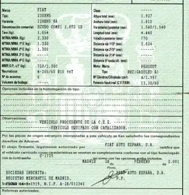 Утилизация автомобиля fiat scudo (222) 2.0 16v jtd sx kombi (5 sitze) года 2001 питание rhz