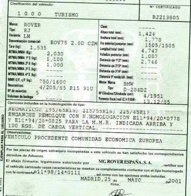Vehicul casat mg serie 75 (rj) 2.0 16v cdt al anului 2001 alimentat d-204d2