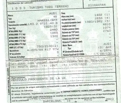 Veículo de Sucata audi allroad quattro (4b5) 2.5 tdi (132kw) do ano 2003 alimentado ake