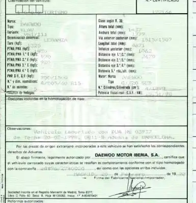 Veicolo di demolizione daewoo leganza 2.0 exclusive dell'anno 1998 alimentato x20sed