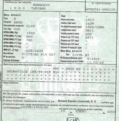 Утилизация автомобиля renault clio ii fase ii (b/cb0) 1.5 dci diesel года 2004 питание k9kb702
