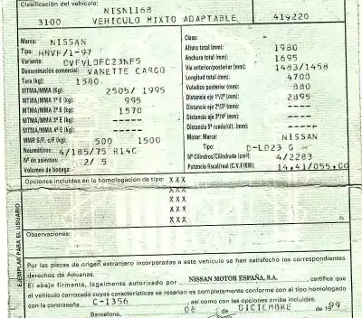 Veículo de Sucata nissan vanette cargo 2.3 diesel do ano 1999 alimentado ld23g