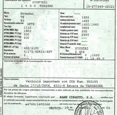 Veicolo di demolizione hyundai getz (tb) 1.5 crdi dell'anno 2006 alimentato d4fa