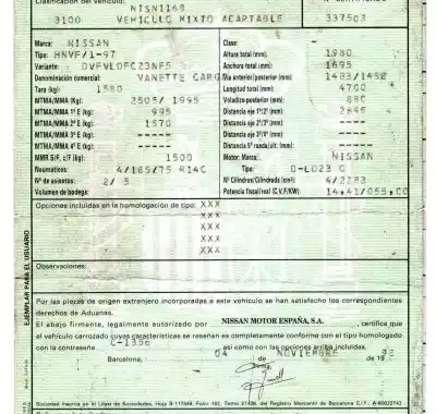 Veículo de Sucata nissan vanette cargo 2.3 diesel do ano 1998 alimentado ld23