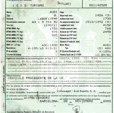 Здавання транспортного засобу audi a3 (8l) 1.9 tdi року 2000 потужний asv