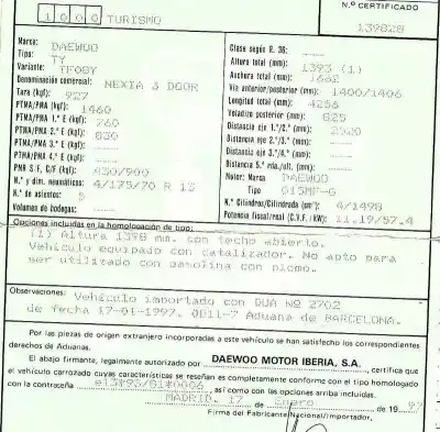 Veicolo di demolizione daewoo nexia 1.5 cat dell'anno 1997 alimentato g15mf