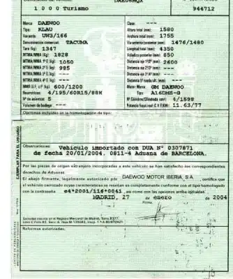 Veículo de Sucata daewoo tacuma (u100) 1.6 do ano 2004 alimentado a16dms