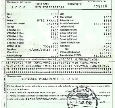 Scrapping Vehicle ford galaxy (vx) 2.3 16v cat of the year 1999 powered y5b