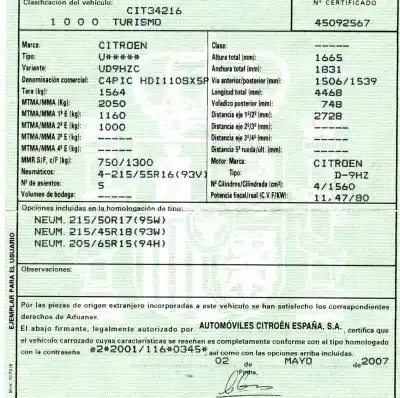 Scrapping Vehicle citroen c4 picasso i monospace (ud_) 1.6 hdi of the year 2007 powered 9hz