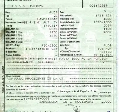Утилизация автомобиля audi s8 (d2) 4.2 года 2000 питание avp