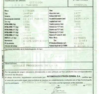 Scrapping Vehicle citroen c2 furio of the year 2006 powered hfx