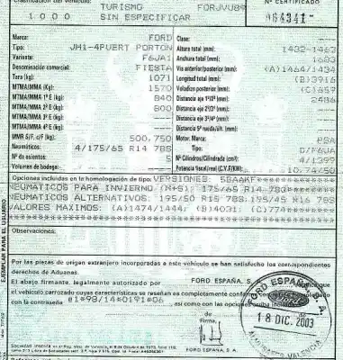 Scrapping Vehicle ford fiesta (cbk) 1.4 tdci cat of the year 2003 powered f6ja