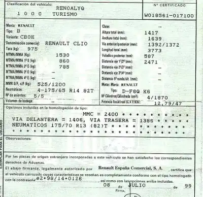 Утилизация автомобиля renault clio ii fase i (b/cbo) 1.9 d alize года 1999 питание f8qk630