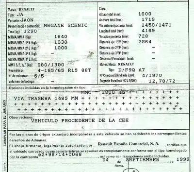 Здавання транспортного засобу renault megane i scenic (ja0) 1.9 dti diesel cat року 1999 потужний f9qa7