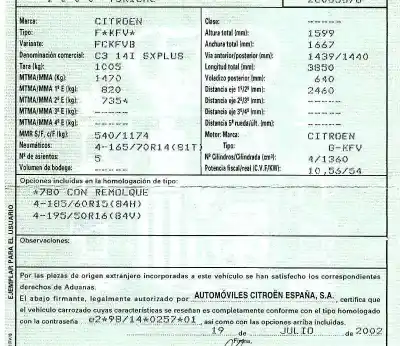 Veicolo di demolizione citroen c3 1.4 dell'anno 2002 alimentato kfv