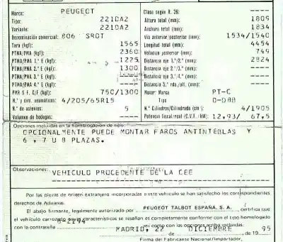Vehicul casat peugeot 806 srdt al anului 1995 alimentat d-d8b