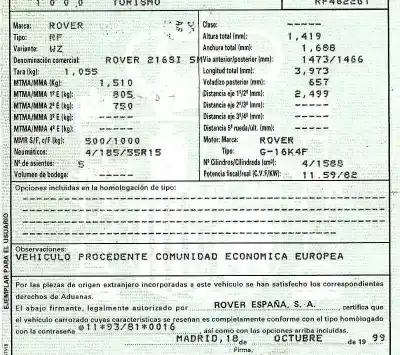 Veículo de Sucata mg serie 200 (rf) 216 si do ano 1999 alimentado 16k4f