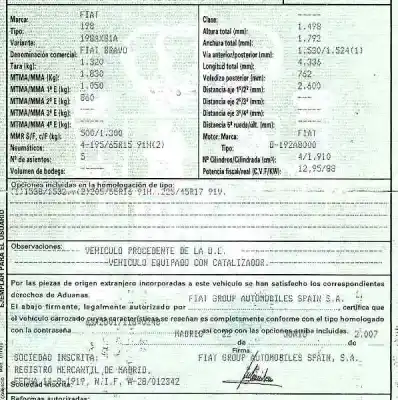 Veicolo di demolizione fiat bravo (198) 1.9 16v dynamic multijet dell'anno 2007 alimentato 192a8000