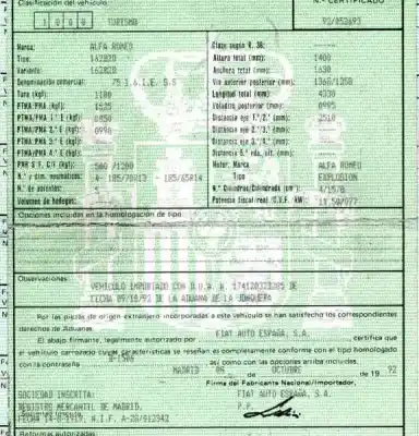 Sloopvoertuig alfa romeo                                         75                                                                                                                                                                                                                                                         1.6 110 cv / 81 kw                                                                                                                                                                                                                                         van het jaar 1993 aangedreven ar61101