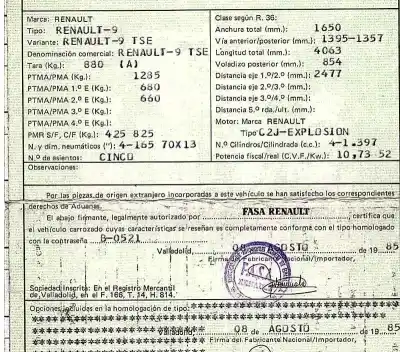 Scrapping Vehicle renault 9 1.4 of the year 1985 powered g-c2j explosion