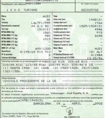 Veicolo di demolizione audi a4 berlina (8e) 2.0 dell'anno 2002 alimentato alt