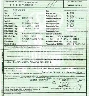 Veículo de Sucata chrysler sebring berlina 2.0 crd limited do ano 2007 alimentado byl