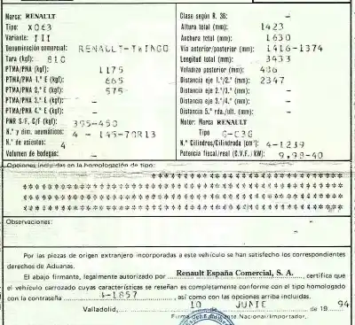 Scrapping Vehicle renault twingo (co6) 1.3 (c063/64) of the year 1994 powered c3g