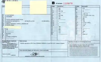 Sloopvoertuig toyota prius (nhw30) 1.8 16v cat van het jaar 2012 aangedreven 2zr