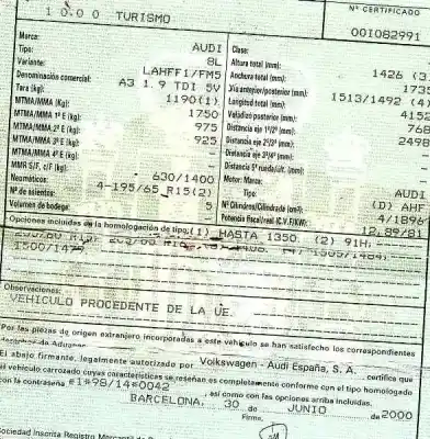 Утилизация автомобиля audi a3 (8l) 1.9 tdi года 2000 питание ahf