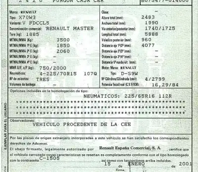 Veículo de Sucata renault master desde ´98 2.8 tdi do ano 2001 alimentado s9wa702