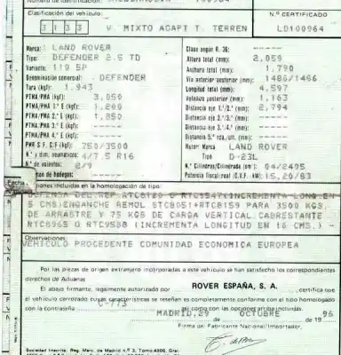 Veículo de Sucata land rover defender (ld) 2.5 tdi do ano 1996 alimentado 23l