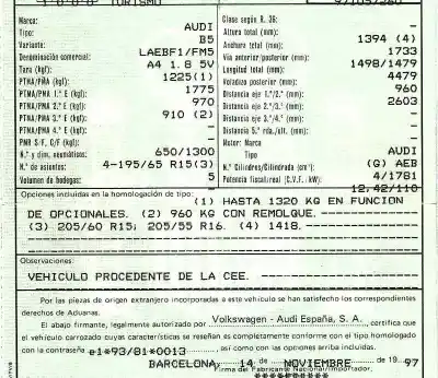 Veículo de Sucata audi a4 berlina (b5) 1.8 t do ano 1997 alimentado aeb