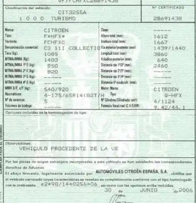 Scrapping Vehicle citroen c3 1.1 collection of the year 2006 powered hfx