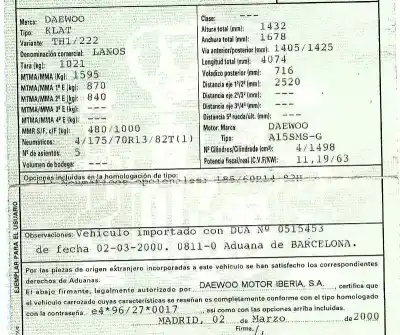 Scrapping Vehicle daewoo lanos 1.5 cat of the year 2000 powered a15sms-g