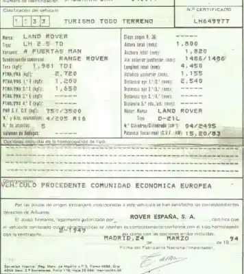 Scrapping Vehicle land rover range rover 2.5 turbodiesel of the year 1994 powered d21l