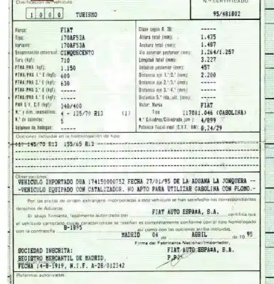 Sloopvoertuig fiat cinquecento (170) 0.9 i.e. van het jaar 1995 aangedreven 1170a1046