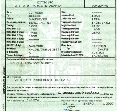 Veículo de Sucata citroen berlingo 1.4 do ano 2007 alimentado kfw