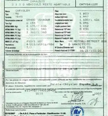 Здавання транспортного засобу chrysler voyager (rg) 2.8 crd lx року 2007 потужний vm47c