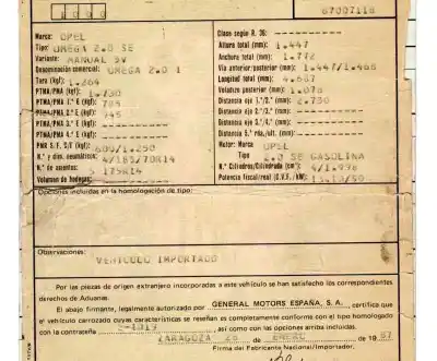 Scrapping Vehicle opel omega 2.0 of the year 1987 powered 2.0 se gasolina