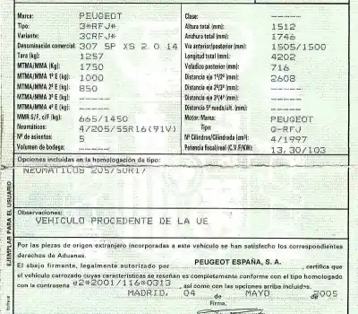 Здавання транспортного засобу peugeot 307 (3a/c) 2.0 16v року 2005 потужний rfj