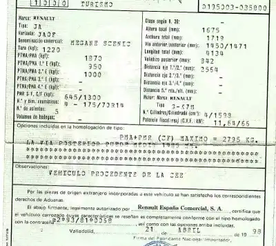 Здавання транспортного засобу renault megane i scenic (ja0) 1.6 року 1998 потужний k7m