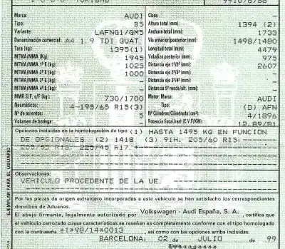 Scrapping Vehicle audi a4 berlina (b5) 1.9 tdi of the year 1999 powered afn