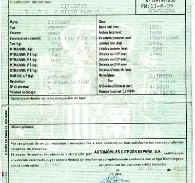 Veículo de Sucata citroen c-15 19d fam top do ano 2003 alimentado d-wjx