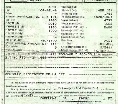 Veicolo di demolizione audi a6 berlina (c4) 2.5 tdi cat (ael) dell'anno 1997 alimentato ael