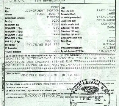 Scrapping Vehicle ford fiesta (cbk) 1.4 16v cat of the year 2005 powered fxja