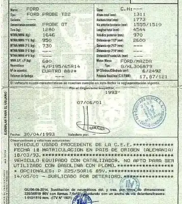 Veículo de Sucata ford probe 2.5 v6 24v cat do ano 1993 alimentado g/kl306879